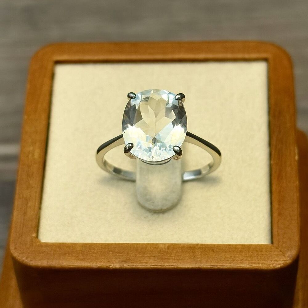 Elegant Oval Natural Green Amethyst Sterling Silver Statement Ring Size 8 New